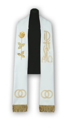 Étole liturgique blanche brodée.