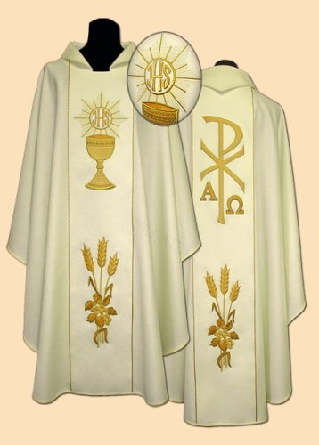 Chasuble brodée - symboles eucharistiques (id: 755)