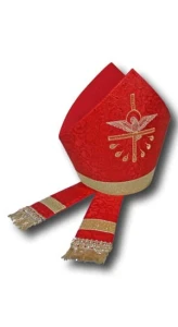 Mitre en tissu damassé, brodé - fournie avec un étui. (id: 610)
