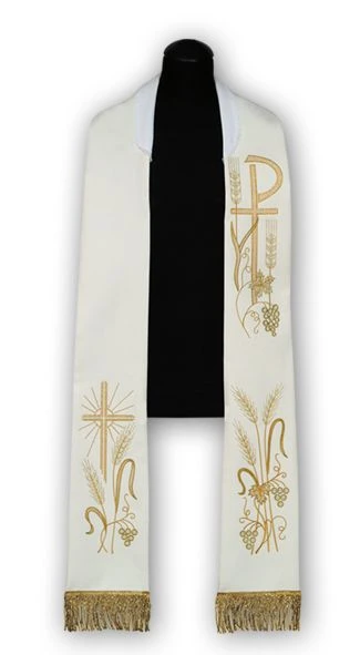 Étole liturgique blanche brodée