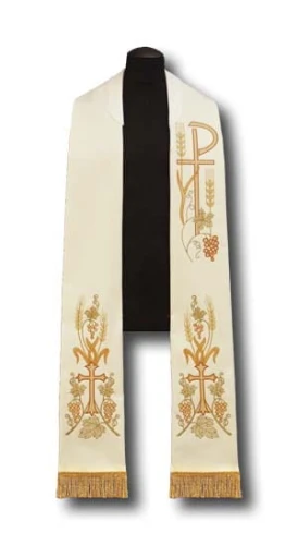 Étole liturgique blanche brodée