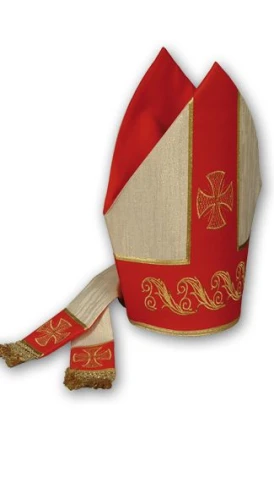 Mitre en tissus damassé, brodée (id: 604)