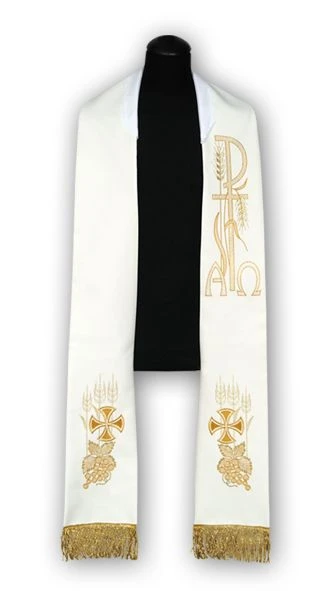Étole liturgique blanche brodée
