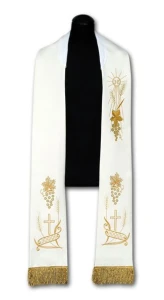 Stola liturgica bianca ricamata. (id: 368)