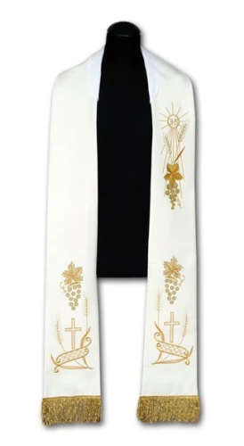 Étole liturgique blanche brodée