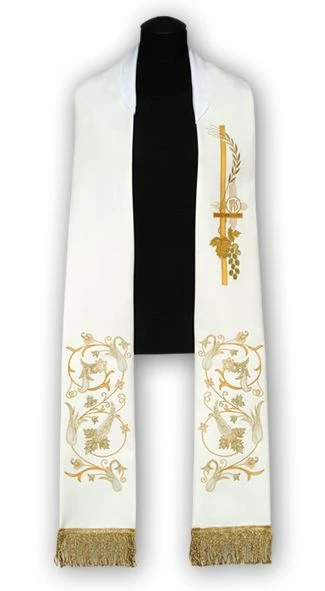 Étole liturgique blanche brodée