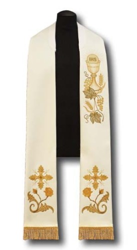 Étole liturgique blanche brodée