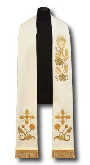 Étole liturgique blanche brodée