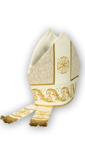 Mitre en tissus damassé, brodée (id: 608)