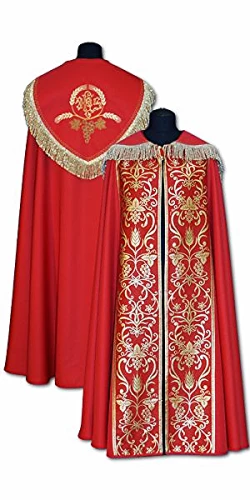 Chape liturgique rouge brodé. (id: 472)
