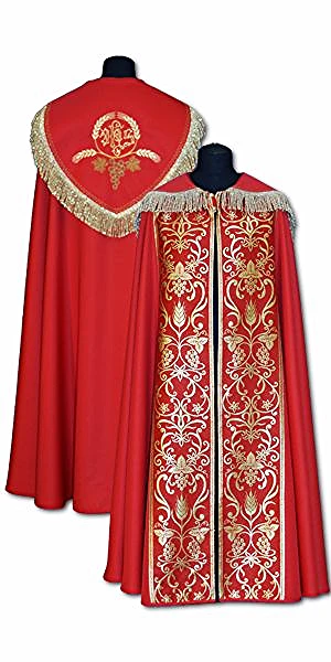 Chape liturgique rouge brodé. (id: 472)