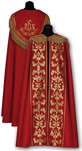 Piviale liturgica rossa ricamata. (id: 468)