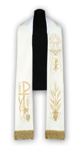 Stola liturgica bianca ricamata. (id: 365)