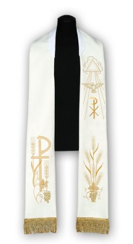 Étole liturgique blanche brodée