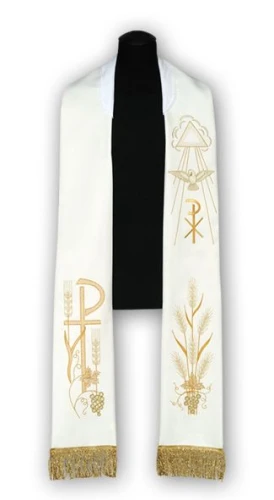 Étole liturgique blanche brodée