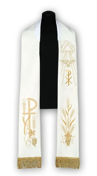 Étole liturgique blanche brodée