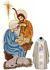 Casule ricamate ( ricchi ricami) con l'immagine della Santa Famiglia (id: 105)