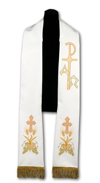 Étole liturgique blanche brodée