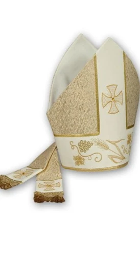 Mitre en tissus damassé, brodée (id: 609)