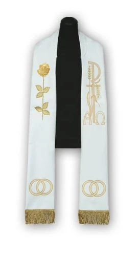 Étole liturgique blanche brodée.