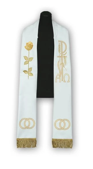 Étole liturgique blanche brodée.