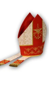 Mitra in tessuto di damasco, ricamata (id: 605)