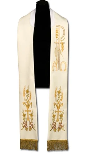 Étole liturgique blanche brodée