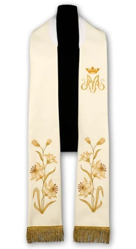 Étole liturgique blanche brodée