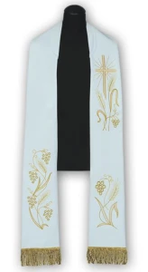 Stola liturgica bianca ricamata. (id: 361)