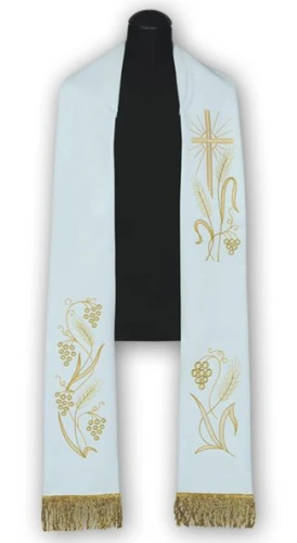 Étole liturgique blanche brodée. 