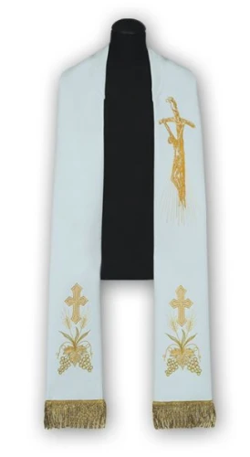 Étole liturgique blanche brodée. 