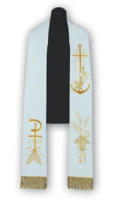 Stola liturgica bianca ricamata. (id: 359)
