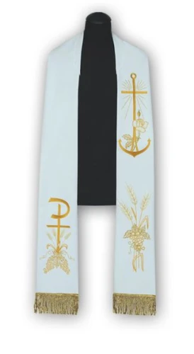 Étole liturgique blanche brodée. 