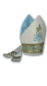 Mitra in tessuto di damasco, ricamata (id: 607)